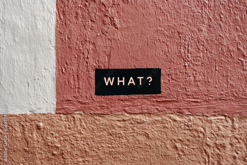 Poster Textured wall with white, pink and brown paint, featuring a black rectangle with the word 