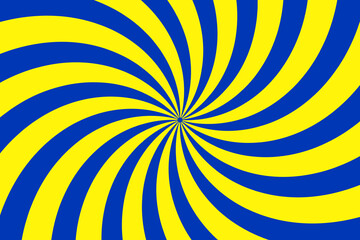 Blue and yellow retro sunburst background with vintage swirl design. Groovy background with twisted sunburst. vector illustration for design and decoration.