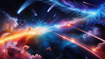 A mesmerizing cosmic scene featuring vibrant constellations,