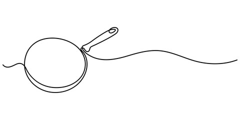 one continuous line drawing of big pan isolated on white background. cooking and kitchen concept, Continuous one line drawing of big pan.                                                      