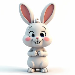 Obraz premium A cartoon bunny with large ears and rosy cheeks standing on a white background looking cute