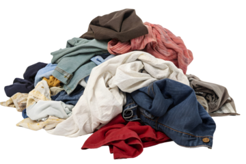 Messy Heap of Used Clothing in Various Colors and Fabrics for Laundry.