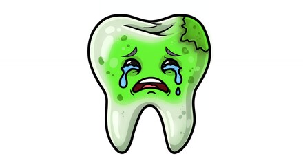 Cartoon tooth with decay sad illustration