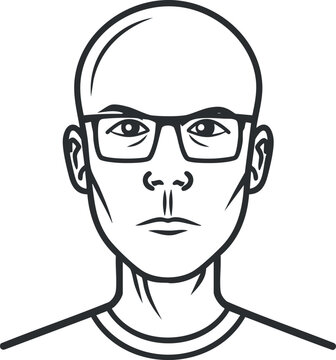 recommend clip art: A minimalist line art illustration of a bald man wearing glasses with a serious expression.