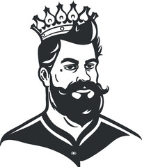 Illustration of a king with a crown and beard depicted in a vintage style.
