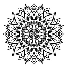 Circular pattern in the form of a mandala. Henna tattoo mandala. Mehndi style. Decorative pattern in oriental style. Coloring book page.