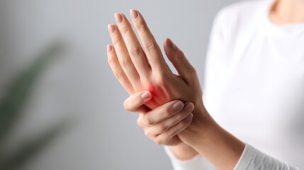 Hand grasping wrist, indicating intense pain. Hand pain