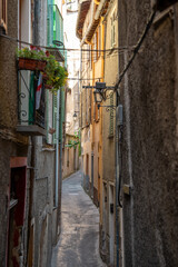 Fototapeta premium Picturesque Streets and Colorful Houses of Saorge Village: A Charming Snapshot of the Southern French Countryside