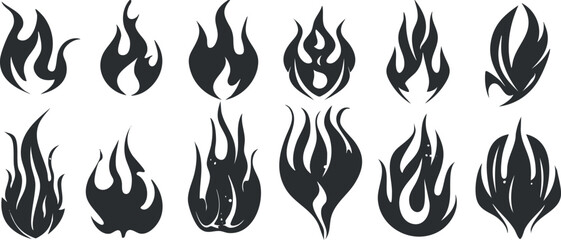 A collection of stylized flame designs showcasing various fire shapes and patterns.