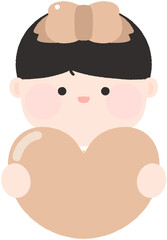 귀여운 어린이 리본 어린이 하트를 든 어린이 이름표 가랜드 도안 일러스트