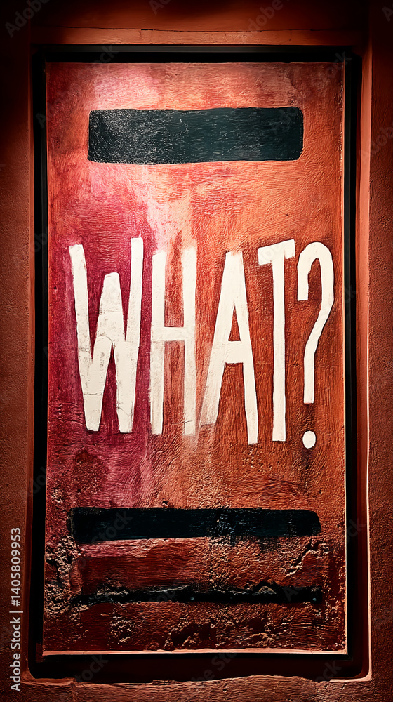 Poster red textured background with framed white lettering 