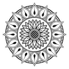 pattern in the form of a mandala. Henna tattoo mandala. Mehndi style. Decorative pattern in oriental style. Coloring book page.