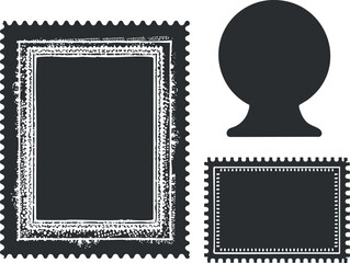 Obraz premium Set of vintage black postage stamps and outlines for creative graphic design projects.