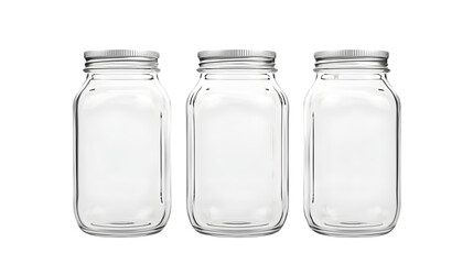 Three Empty Glass Jars Isolated on Transparent Background Illustration