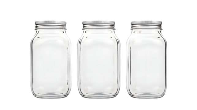 Three Empty Glass Jars Isolated on Transparent Background Illustration