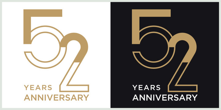anniversary 52th logotype vector with brown and white color for special celebration day