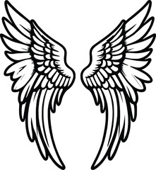 Detailed High-Definition Illustration of Elegant Angel Wings with Intricate Feathers