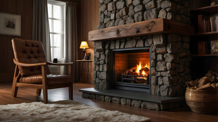 fireplace with burning candles, ai generated