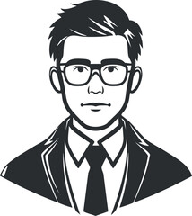 Stylish young man in glasses and suit, exuding confidence in a professional portrait illustration.
