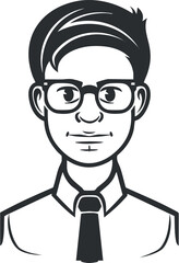 Obraz premium A stylish cartoon illustration of a young professional man wearing glasses and a tie.