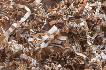 Shredded brown paper. Crinkle paper. Packaging paper filler