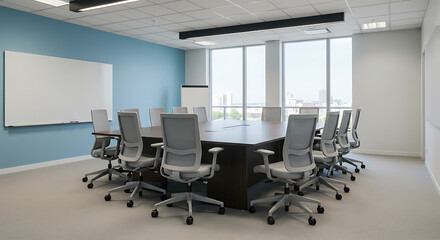 Modern Conference Room: Serene Space, City Views AI Generated