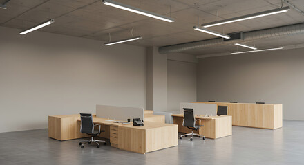 Modern Minimalist Office: Light Wood & Concrete Design AI Generated