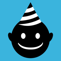 Cute Smiley Kid in Party Hat Silhouette Vector on Blue Background