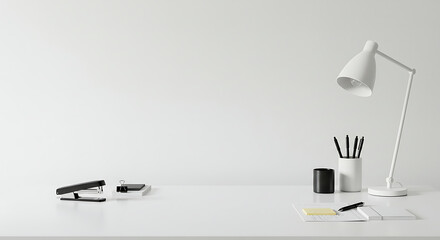 Minimalist Desk: Clean Lines, Soft Light, Workspace Serenity AI Generated