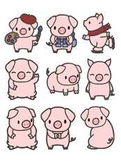 set of pig icon cartoon character vector illustration series