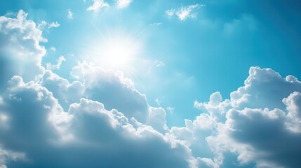 Bright sun shining through soft clouds in a serene blue sky, creating a calm and peaceful atmosphere for all to enjoy.