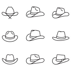 Cowboy hat line icon isolated on white. Hat icon Vector Black silhouettes illustration. with white background