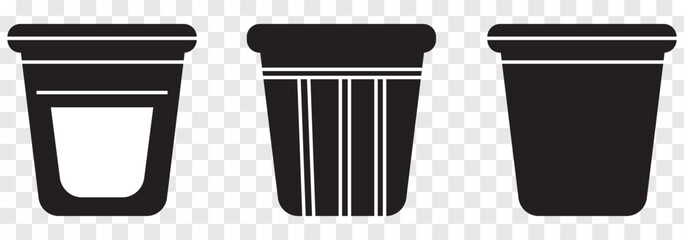 Trash can or trash bin icons set designed in filled, outline, line and stroke style.  Line icons collection for web apps and mobile concept.