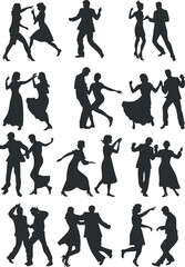 Fototapeta premium A collection of dancing silhouettes featuring couples in various poses and styles.