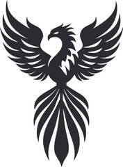 Fototapeta premium A stylized black silhouette of a mythical phoenix bird with elegant wings.