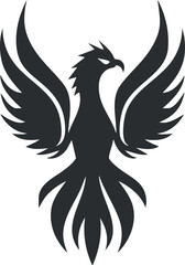 Obraz premium Stylized black phoenix illustration representing rebirth and strength with intricate wing design.