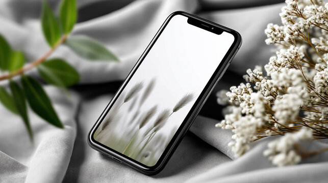 Smartphone Design Mockup with Clean Blank Screen, JPG High-Resolution Image for Personalization. smartphone mockup, editable design, customizable, blank screen, JPG, high-quality, mockup template,