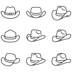 Cowboy hat line icon isolated on white. Hat icon Vector Black silhouettes illustration. with white background