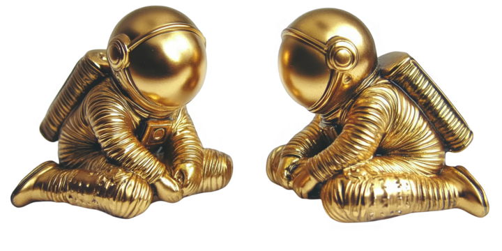 Two Golden Astronauts Sitting on a Transparent Isolated Background Illustration