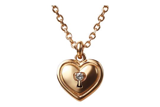 Heart lock with key gold jewelry isolated on transparent background