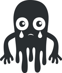 A cute cartoon octopus expressing sadness with tears in a black and white design.