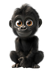 Obraz premium Cute cartoon baby monkey with big eyes isolated on transparent background