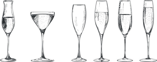 A variety of elegant glasses for champagne featuring different styles and designs for celebrations.