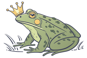 11 Realistic green frog, golden crown, fairytale prince, whimsical, detailed texture, shiny metallic, jeweled eyes, storybook illustration, white background, studio lighting, high contrast, 3D renderi