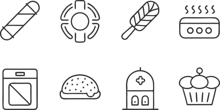 Line Icons Bakery, Food, Church, Oven, and More