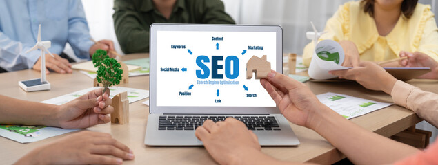 SEO search engine optimization for brisk e-commerce and online retail business showing on computer...