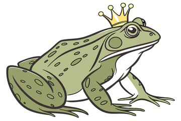 11 Realistic green frog, golden crown, fairytale prince, whimsical, detailed texture, shiny metallic, jeweled eyes, storybook illustration, white background, studio lighting, high contrast, 3D renderi