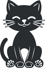 Obraz premium A cute black cartoon cat with a smiling face and a playful expression sitting down.