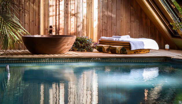 serene spa retreat with jacuzzi pool and natural textures for relaxation