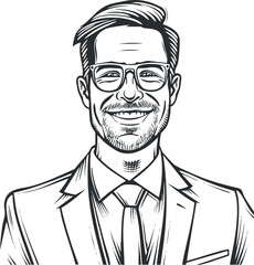 A confident businessman in a suit and glasses smiling for a professional portrait.